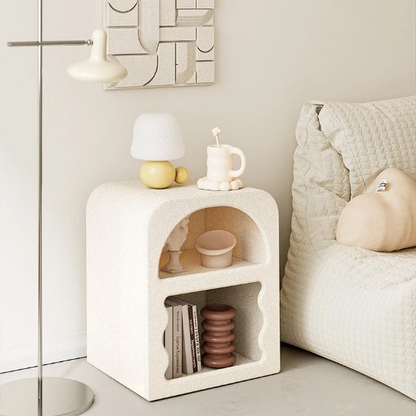 Boho White Side Table Wavy Storage Shelf from Ercmck