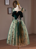 A-Line Velvet Tulle Sequin Lace Short Green Homecoming Dress, Green Party Dress