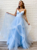 Pink tulle long prom dress tulle formal dress