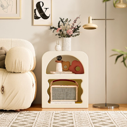 Boho White Side Table Wavy Storage Shelf from Ercmck