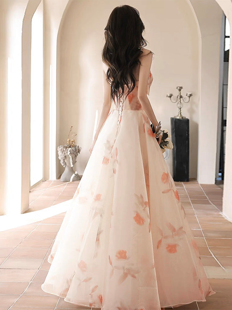 A-Line Champagne Long Prom Dress, Champagne Long Formal Dress